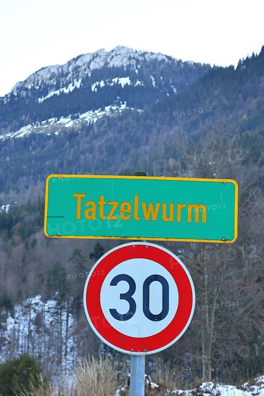 Sign on the mountain road up the Tatzelwurm, Oberaudorf, Bavarian Alps, Upper Bavaria, Bavaria, Germany