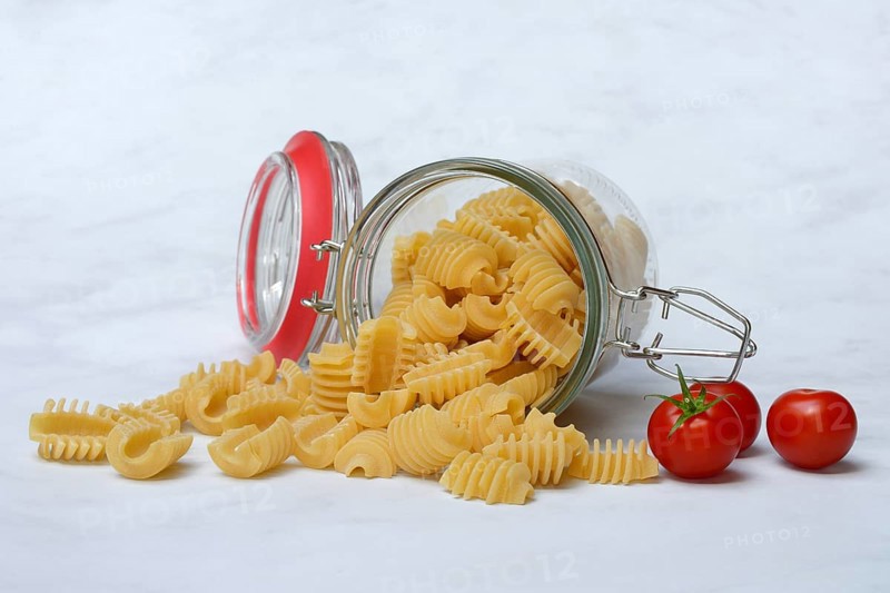 Italian pasta in glass containers, Radiatori variety