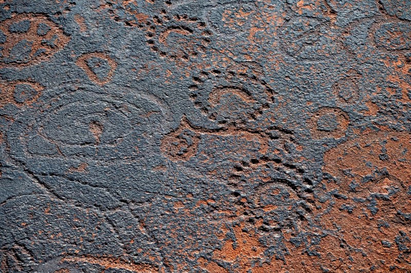 Detail of patterns on a rock slab, petroglyphs, rock engravings, Twyfelfontein, Kunene, Namibia
