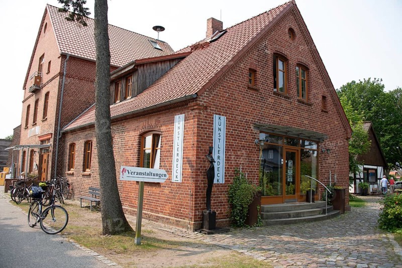 Brick house with gallery and sculpture entrance, Wieck, Mecklenburg-Vorpommern, Germany