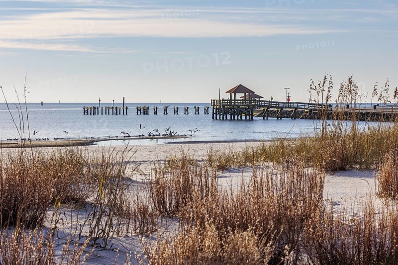 Fishing pier in the Gulf of Mexico at Gulfport, Mississippi, USA