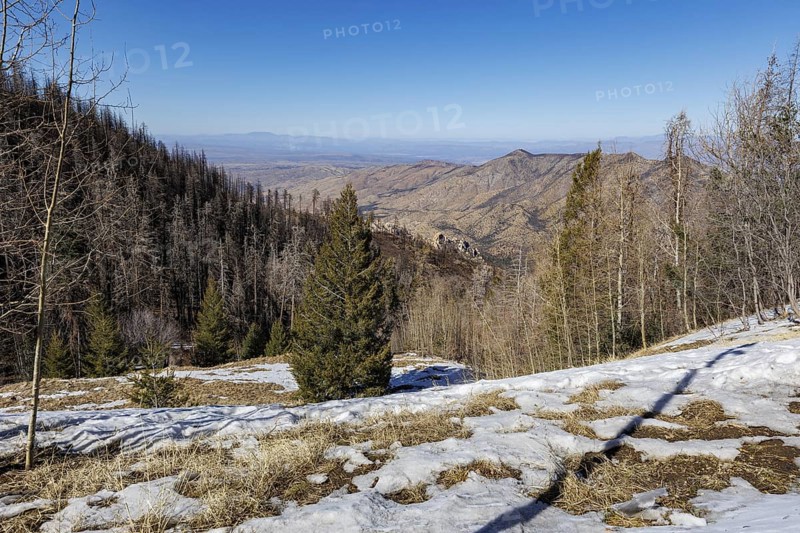 Snow on the Santa Catalina mountainside overlooking the north side of Mt. Lemmon, Arizona, USA