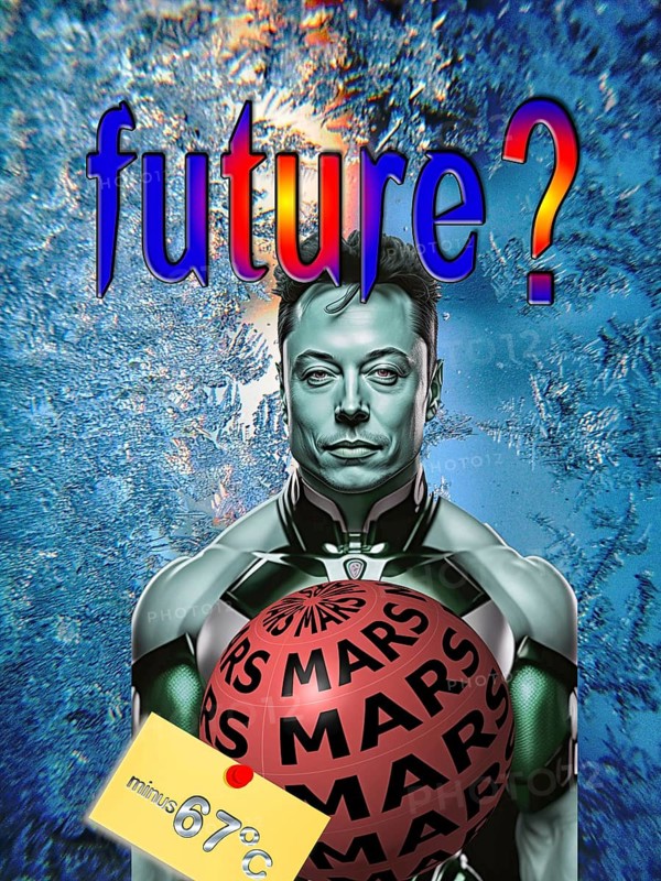 Symbolic image, Elon Musk as an alien on a Mars mission, Mars as his dream destination, colonisation at minus 67 degrees Celsius, flight duration approx. 16 months, uncertain return, social media, hate speech, free speech, glamour factor internet and computer, mobile phone, smartphone, data traffic, @ sign. Mail traffic, AI, ChatGBT, AI, OpenAI, chatbot, artificial intelligence, artificial intelligence, IT system, computer science, AI learning, IT technology, computer system, software, Apple, Google, Microsoft, radical forums, ultra-right, right-wing radicals, Donald Trump