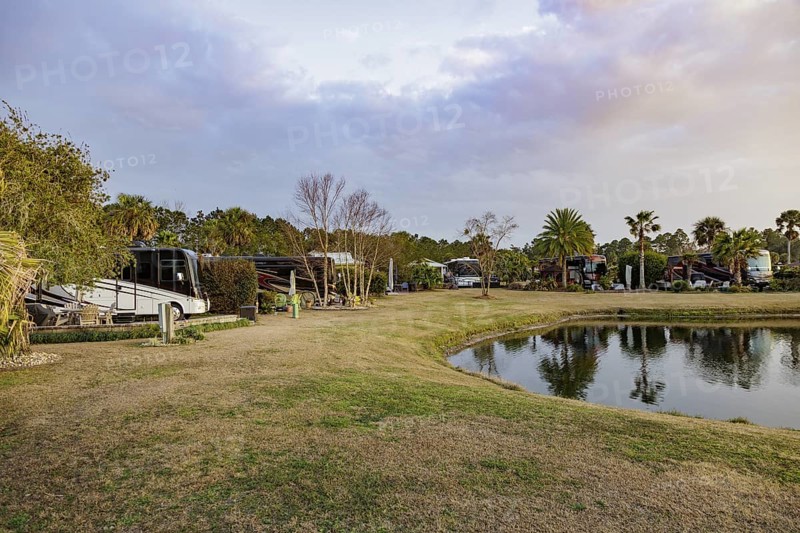 Motorhomes with waterfront lots at RV Resort in southern Alabama, USA