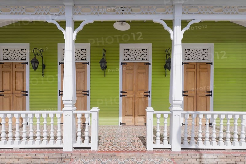 Dominican Republic, colorful colonial streets of Puerto Plata in historic city center