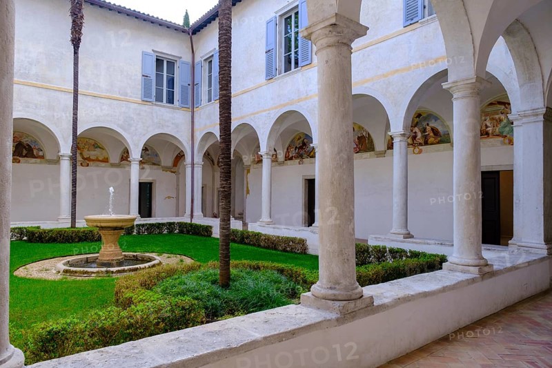 Cloister, Church of Santa Maria Inviolata, Riva del Garda, Lake Garda, Trentino, Italy