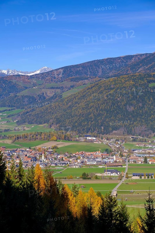 View over Olang to the Pustertal Valley, South Tyrol, Italy