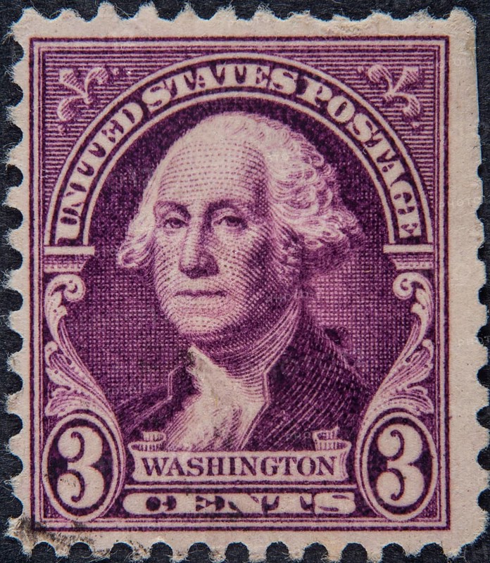 George Washington, (1732, 1799) was an American landowner, soldier, statesman who was the first president of the United States from 1789 to 1797. Portrait on US postage stamp