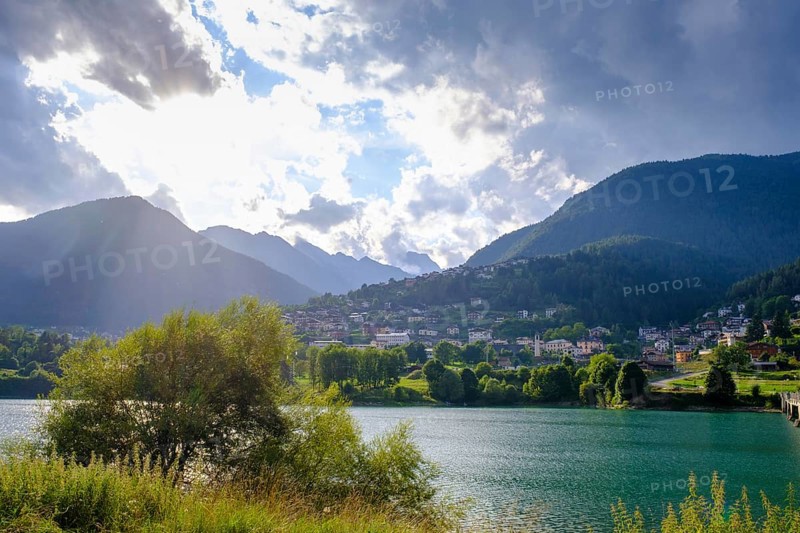 Vallesella at the reservoir, Lago di Centro di Cadore, Pieve di Cadore, Dolomites, Trentino, Italy