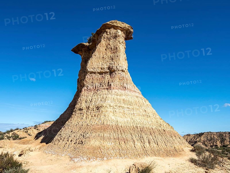 Tozal Solitario, peak along gravel road Ruta Jubierre, desert, rock formation, Desierto de los Monegros, Spain