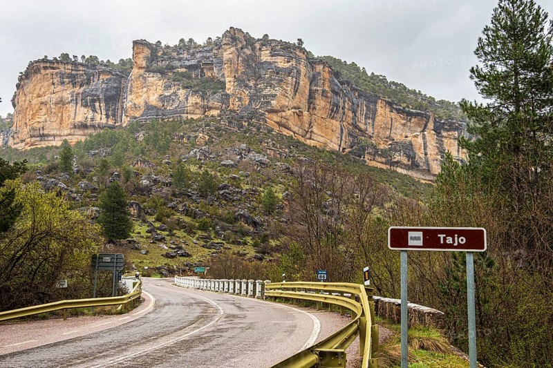 Bridge over river Rio Tajo, sandstone cliff, Spain