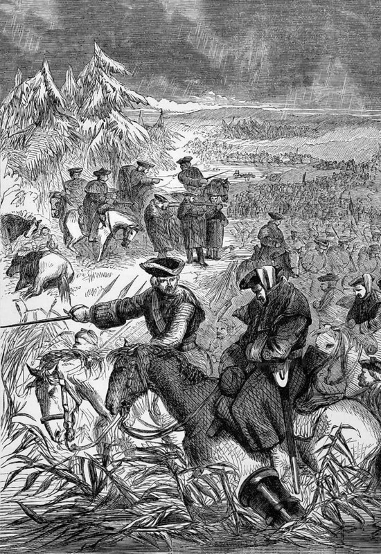 The retreat of the Duke of Belle-Isle, leader of the French during the siege of Prague in 1742, a prolonged blockade of the Bohemian capital during the War of the Austrian Succession, digital reproduction of a historical model