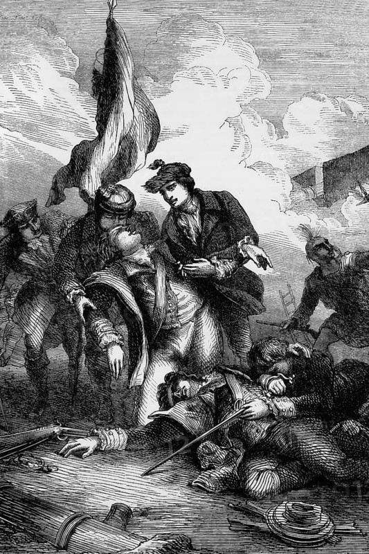 The death of General Richard Montgomery during the Battle of Quebec, fought on 31 December 1775 between the forces of the American Continental Army and the British defenders of Quebec City. He was an Irish-born soldier who served first in the British Army and then in the Continental Army, digital reproduction of a historical model