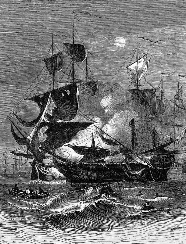 The Battle of Cape St. Vincent on 14 February 1797 was one of the opening battles of the Anglo-Spanish War (1796 to 1808), in which a British fleet under Admiral Sir John Jervis defeated a larger Spanish fleet under Admiral Don Jose de Córdoba near Cape St. Vincent in Portugal, England, digital reproduction of a historical model