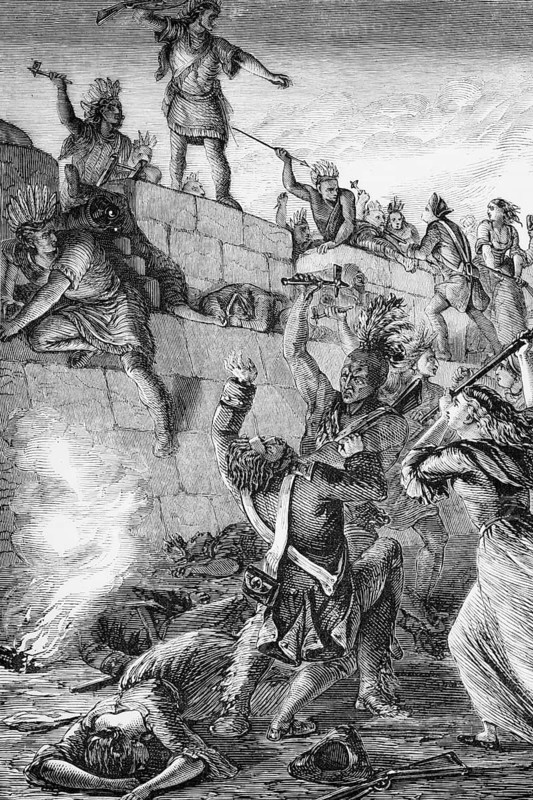 Iroquois attackers at the Battle of Wyoming, an encounter during the American War of Independence between American patriots and loyalists accompanied by the Iroquois, which took place on 3 July 1778 in the Wyoming Valley in Pennsylvania, digital reproduction of a historical model