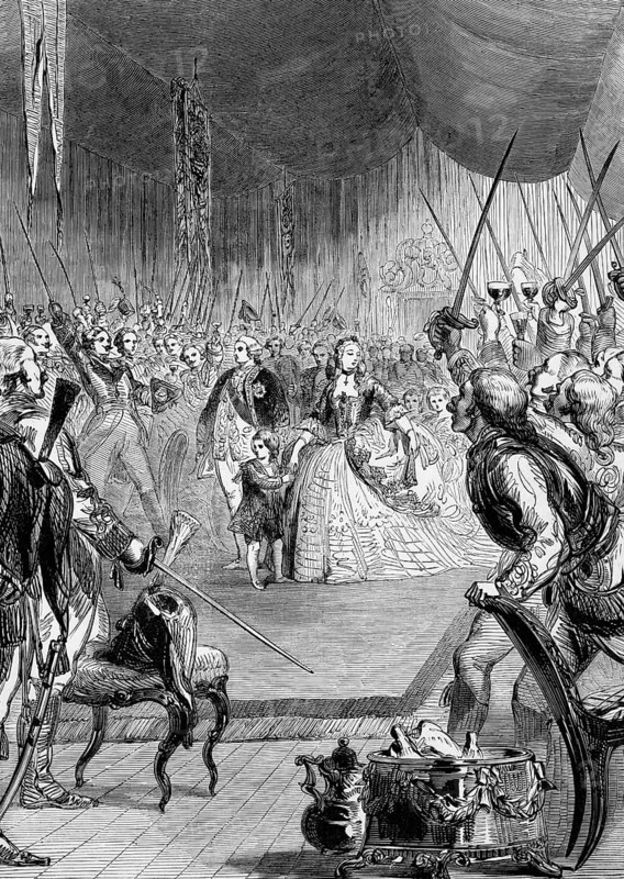 Marie Antoinette, Queen of France from 1774 to 1792, presents the Dauphin to the French nobility in 1789, digital reproduction of a historical model