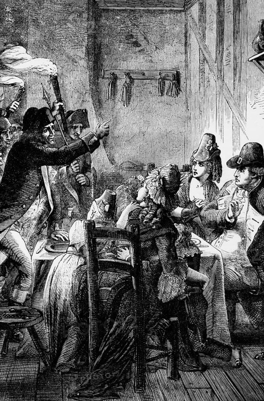 The arrest of King Louis XVI and his family on 3 December 1791 in Varennes in the department of Meuse in Lorraine in north-eastern France after it was decided to put them on trial for high treason, digital reproduction of a historical original