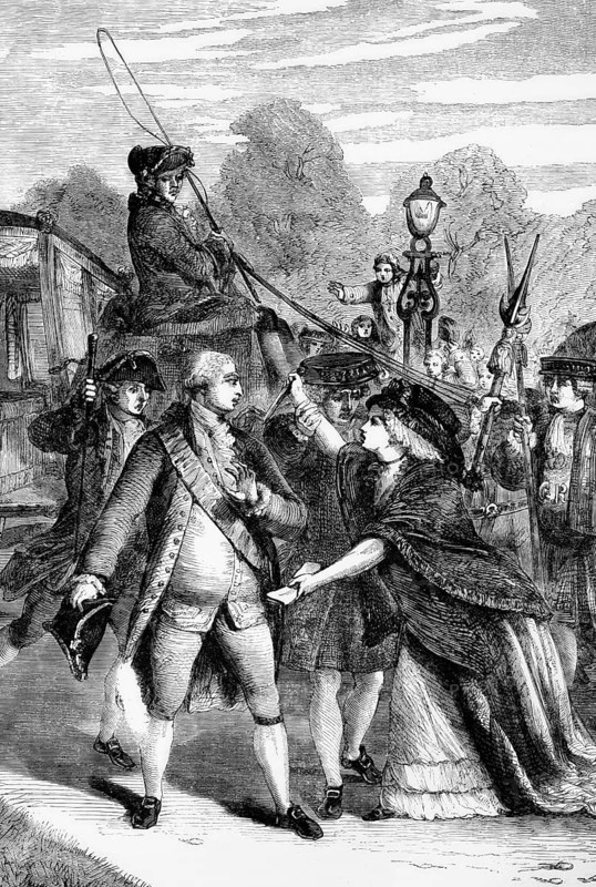 The assassination of King George III in 1786 by the insane Margaret Nicholson, the king survived, England, digital reproduction of a historical model