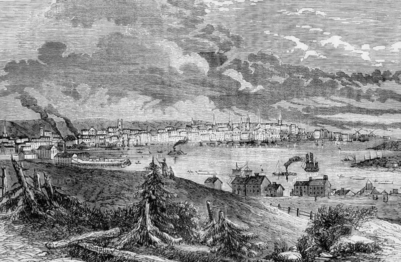 View of Saint John, the largest city in the province of New Brunswick, Canada, digital reproduction of a historical model