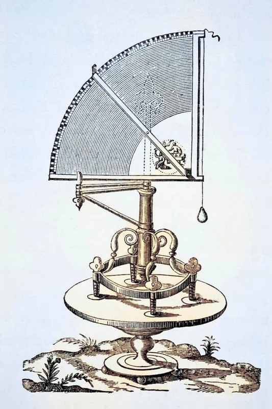 Quadrant, copper engraving in book tychonis brahe astronomiae instauratae mechanica from 1602, published London, 1878, coloured, digital reproduction of a historical model