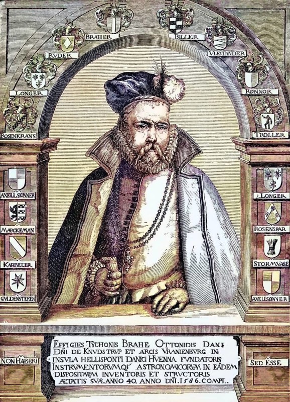 Tycho Brahe, 1546, until 1601, Danish astronomer and alchemist after an engraving by Gheyn, late 17th century, from Science and Literature in the Middle Ages, by Paul Lacroix, published in London 1878, coloured, digital reproduction of a historical original