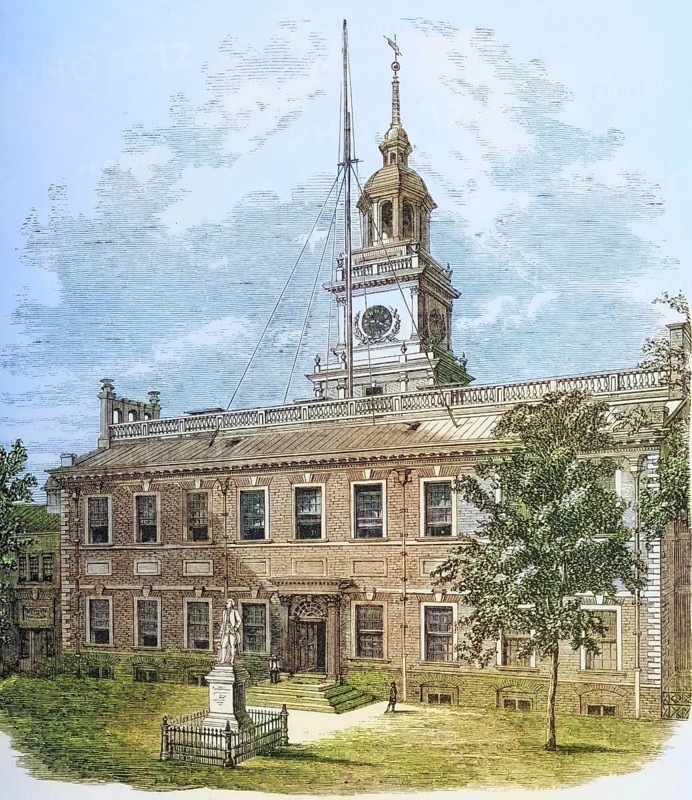 County Court House or Independence Hall, Philadelphia Pennsylvania in the 1870s, America, digital reproduction from American Pictures, drawn with pen and pencil, coloured, by Samuel Manning, published circa 1880, Historical