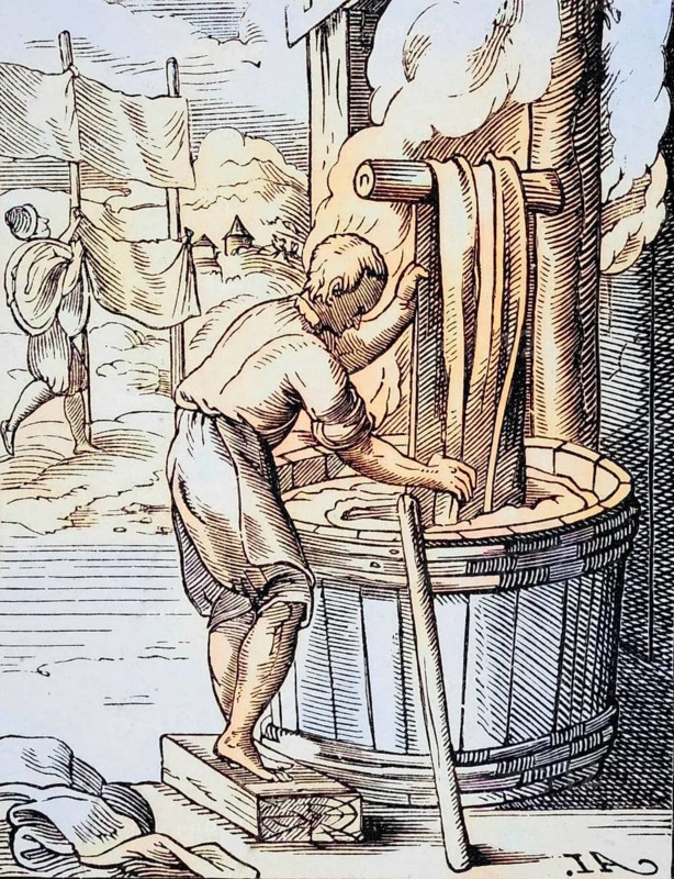 Dyer, fabric dyer, reproduction of a woodcut from the 16th century by Jost Amman from the 19th century, coloured, digital reproduction of a historical model