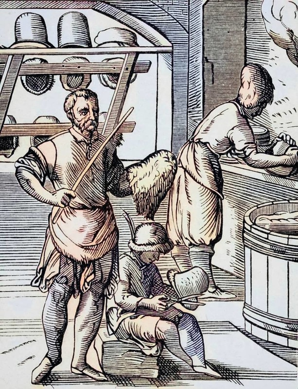 Hatter. Reproduction of a woodcut from the 16th century by Jost Amman from the 19th century, coloured, digital reproduction of a historical original