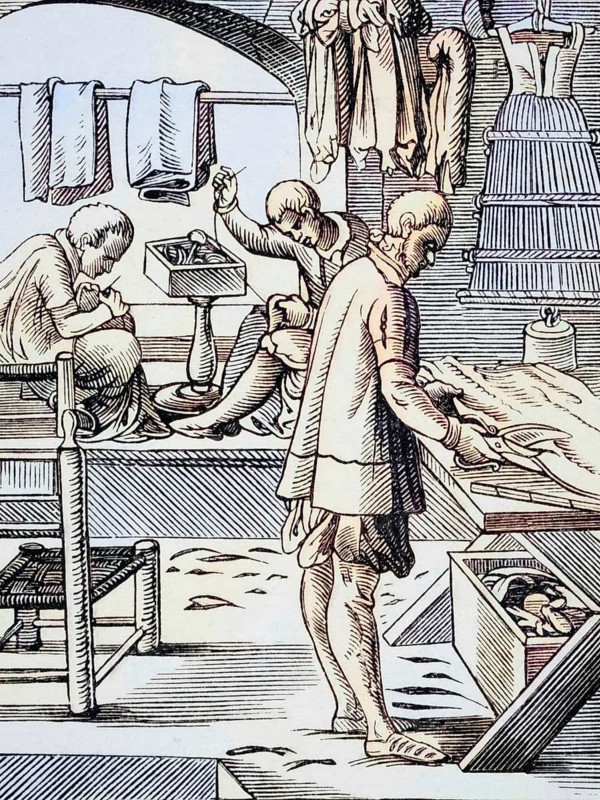 Tailor. Reproduction of a woodcut from the 16th century by Jost Amman from the 19th century, coloured, digital reproduction of a historical original