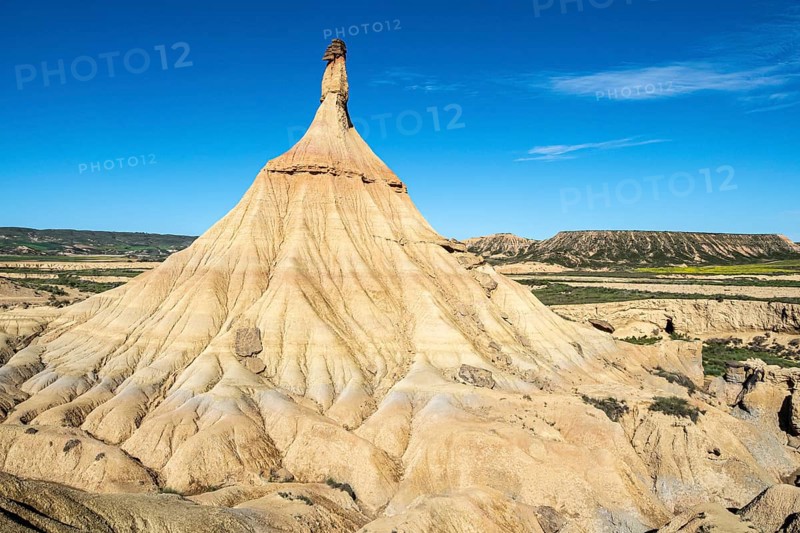Castildetierra rock formation, semi-desert, Bardena Blanca area, Bardenas Reales Nature Park, Navarre, Spain