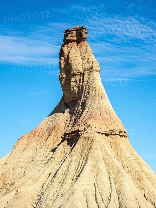 Castildetierra rock formation, semi-desert, Bardena Blanca area, Bardenas Reales Nature Park, Navarre, Spain