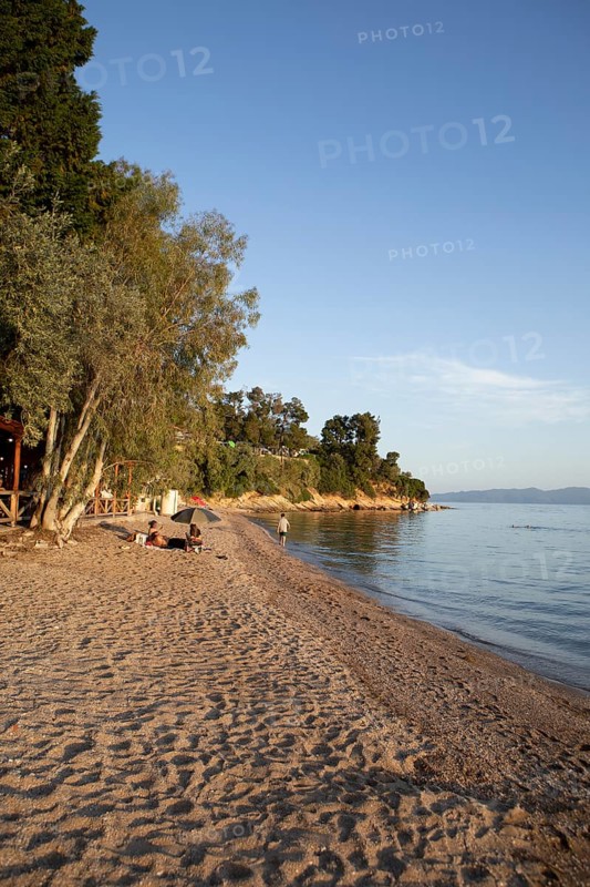 Kato Gatzea beach on the Pagasitic Gulf at sunset, Pelion or Pelion Peninsula, Magnisia, Thessaly, Greece