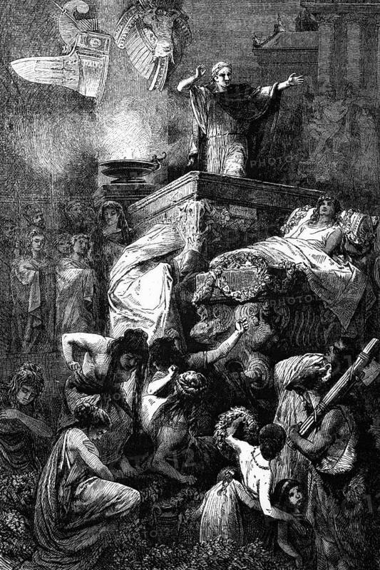 The funeral oration for a fallen Roman hero, 1st century BC, digital reproduction of a historical model