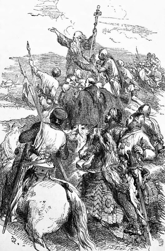 Crusaders arrive within sight of Jerusalem during the Second Crusade from 1147 to 1149 AD, digital reproduction of a historical model