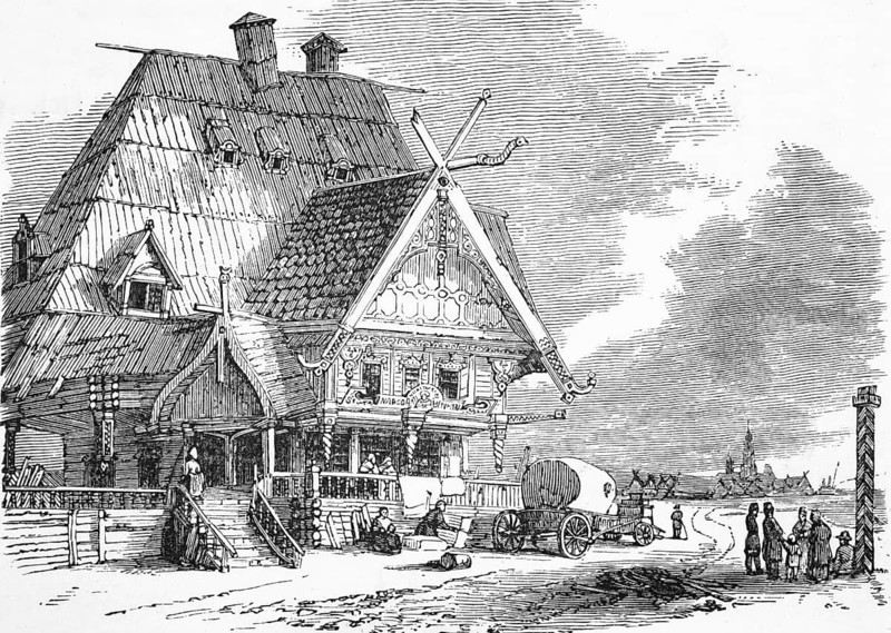 Post house on the road between Kostroma and Yaroslav, north-east of Moscow, Russia, digital reproduction of a historical model