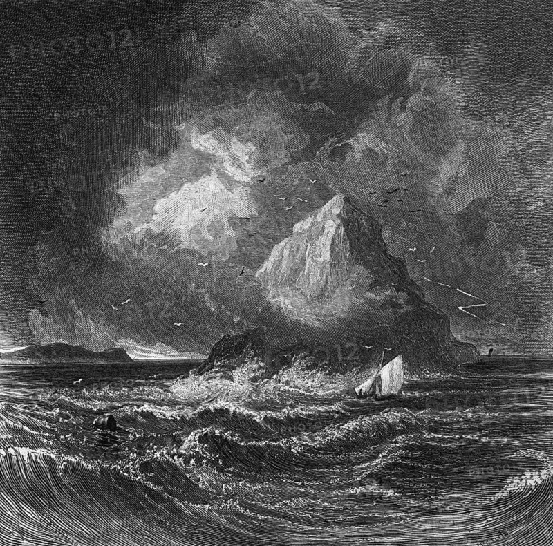 Illustration for a sonnet to Ailsa Craig by John Keats, An Island in the Firth of Clyde, Scotland, digital reproduction of a historical model