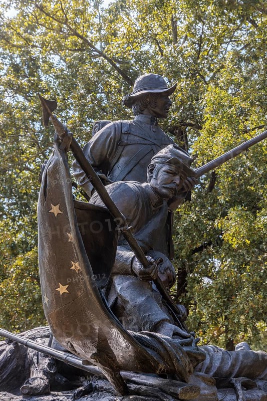 Close up detail of the Tennessee Passing of Honor Monument in the Shiloh National Military Park near Shiloh, Tennessee