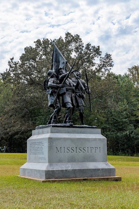 Monument to commemorate the Mississippi Sixth Infantry's losing battle at Rea Field in the Civil War at Shiloh Military Park in Tennessee