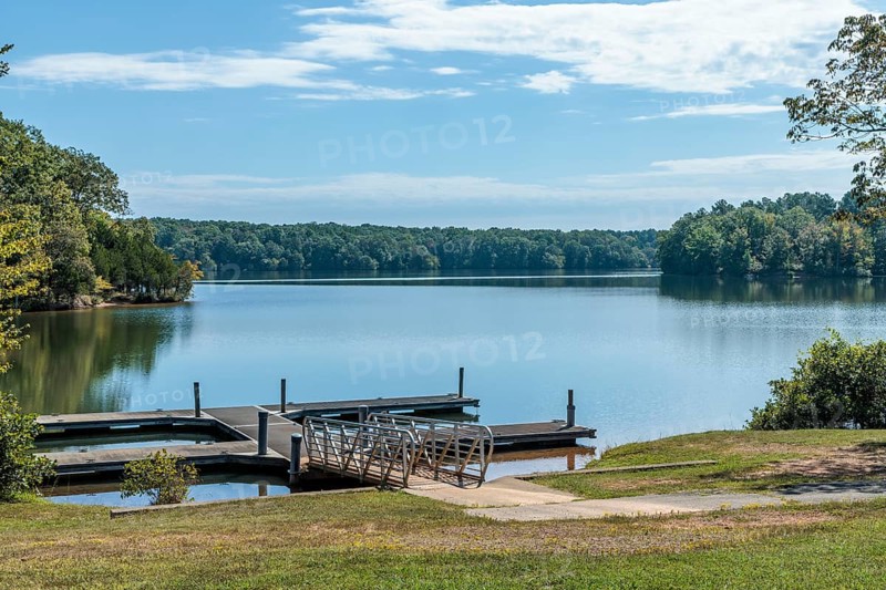 Floating dock on Pin Oak Lake at the Pin Oak Campground in Natchez Trace State Park near Wildersville, Tennessee