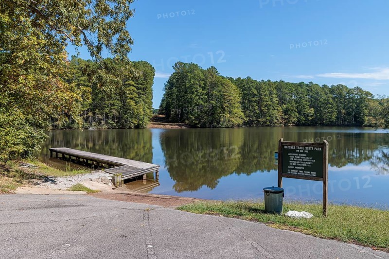 Informational sign at boat ramp on Pin Oak Lake at the Pin Oak Campground in Natchez Trace State Park near Wildersville, Tennessee
