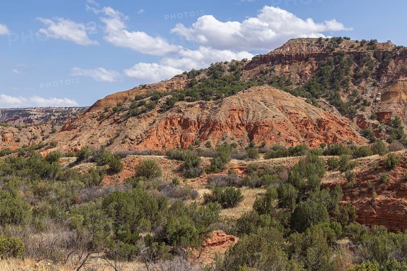 Layered rock formations at Palo Duro Canyon State Park near Amarillo, Texas