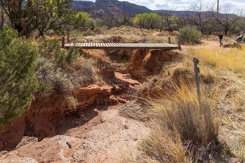 Walking bridge over drainage wash at Palo Duro Canyon State Park near Amarillo, Texas