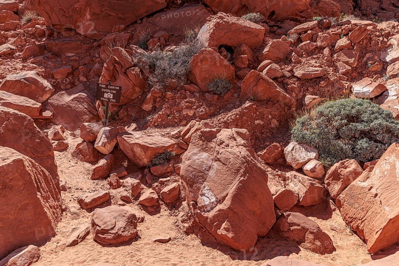 Sign at the end of the Fire Canyon Overook Trail at Valley of Fire State Park near Overton, Nevada