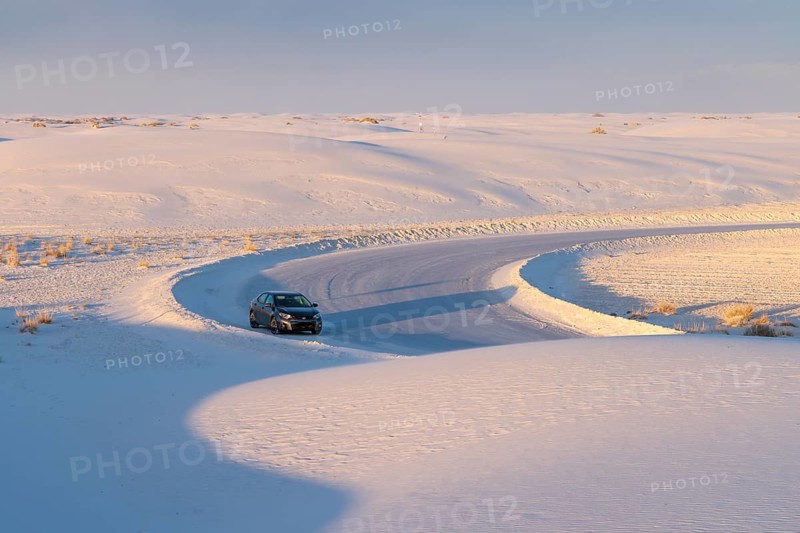 Cleared roads through the white gypsum dunes at White Sands National Park in Alamogordo, New Mexico, USA