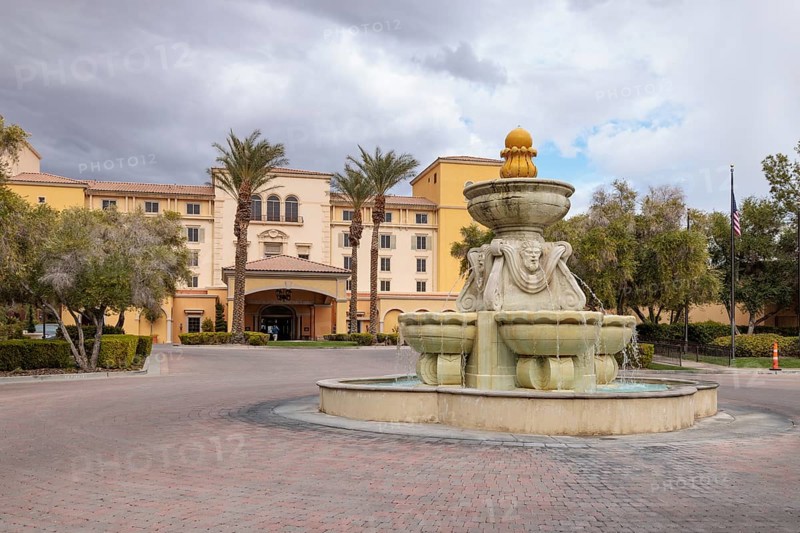 Fountain at the entrance of Hilton Lake Las Vegas Resort and Spa at Lake Las Vegas in Henderson, Nevada, USA