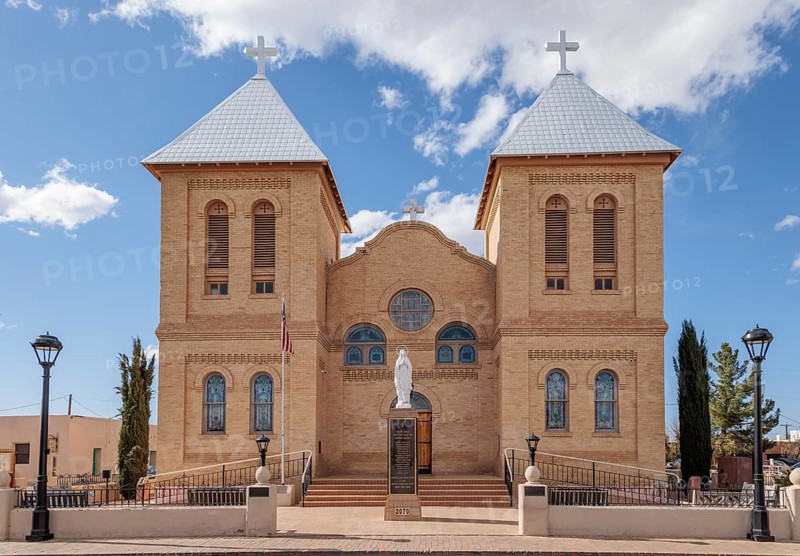 Basilica of San Albino is a Roman Catholic church built of fired brick across from Mesilla Plaza in Mesilla, New Mexico