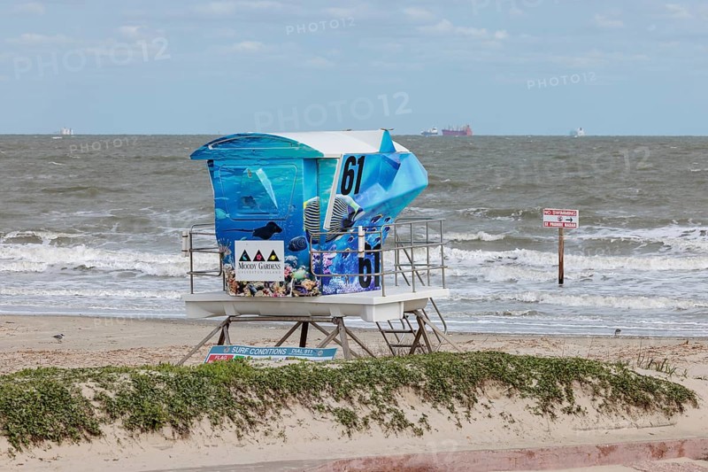 Lifeguard station near the 61st Street Fishing Pier on the Texas Gulf Coast at Galveston, Texas