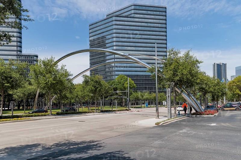 Chrome plated steel arches cross Post Oak Boulevard in downtown Houston Texas