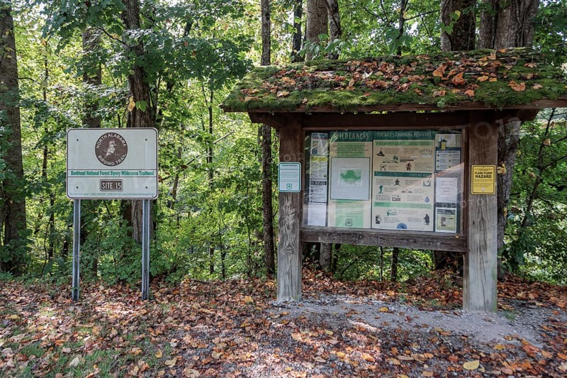 Signs and hiking information at the Bankhead National Forest Sipsey Wilderness Trailhead