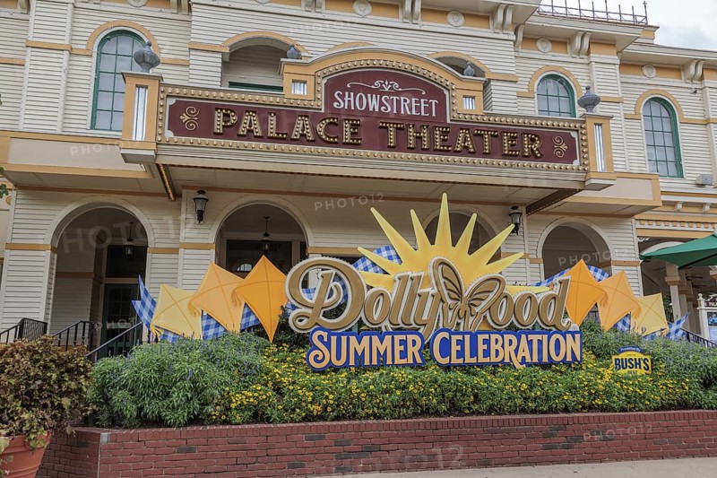 Groups of guests get photos taken in front of the Showstreet Palace Theater at the Dollywood amusement park in Pigeon Forge, TN